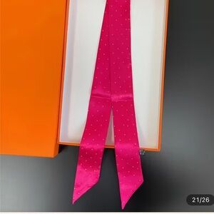 NEW CCB Vibrant Hot Pink Satin Silk Polka-Dot Thin Sequin Scarf Headband Necktie